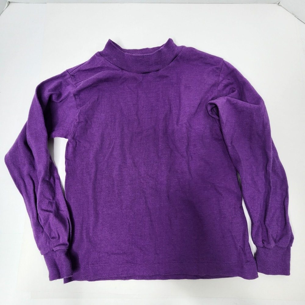 Vtg 91 Body Glove T Shirt Kids Small Long Sleeve Low Turtleneck Blank Purple US